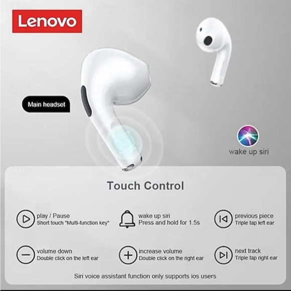 Lenovo LP40 Earphones TWS Black Wireless Bluetooth 5.0 Earbuds Touch Control - Picture 4 of 13